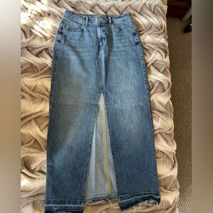 Express Blue Denim Maxi Skirt with Slit